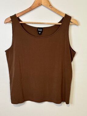Eileen Fisher Stretch Silk Jersey Scoop Neck Tank Brown Size Large